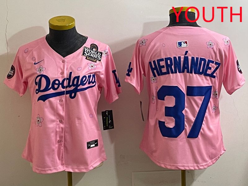 Youth Los Angeles Dodgers 37 Hernandz Pink Sakura Edition 2025 Nike MLB Jersey style 37